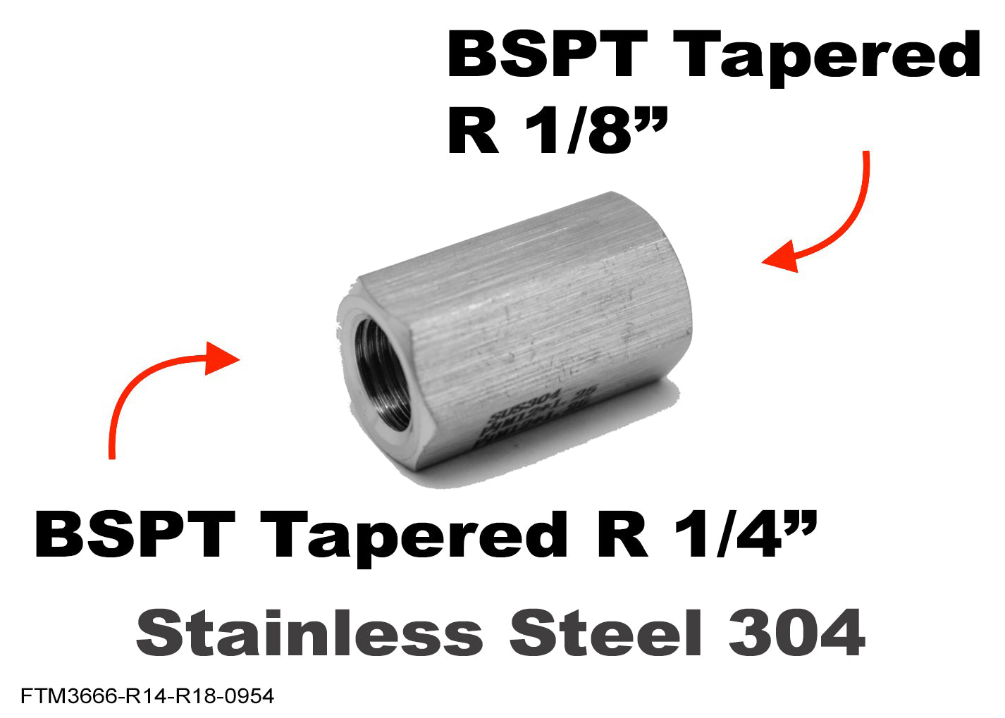 BSPT Tapered R 1/4 inch Female to  R 1/8 inch Female Stainless Sensor Adaptor Fittings