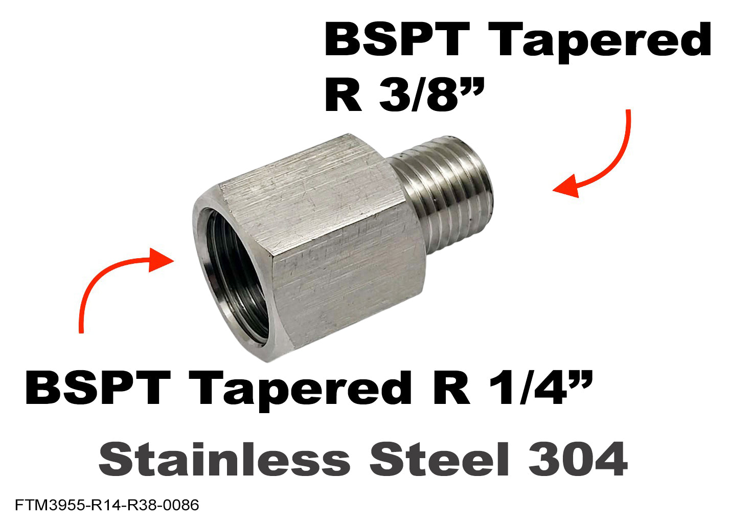 BSPT Tapered R 1/4 inch Female to  R 3/8 inch Male Stainless Sensor Adaptor Fittings