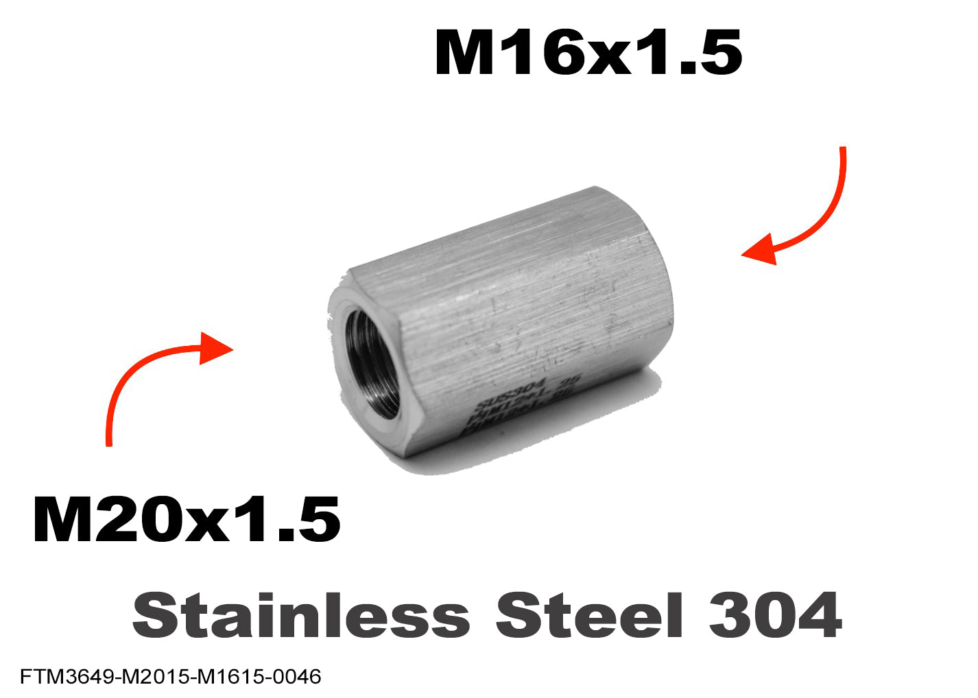 M20x1.5 Female to M16x1.5 Female Stainless Sensor Adaptor Fittings Conversion