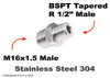 M16x1.5 to BSPT Tapered R 1/2 inch Male Stainless Sensor Adaptor Fittings Conversion