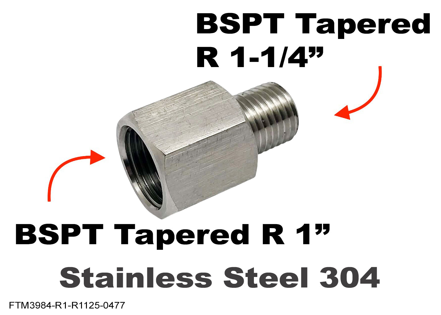 BSPT Tapered R 1 inch Female to R 1-1/4 inch Male Stainless Sensor Adaptor Fittings