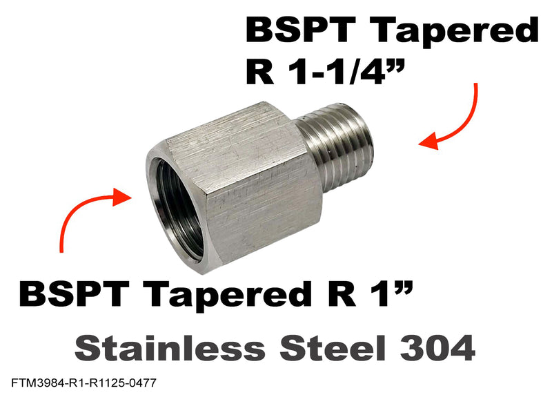 BSPT Tapered R 1 inch Female to R 1-1/4 inch Male Stainless Sensor Adaptor Fittings
