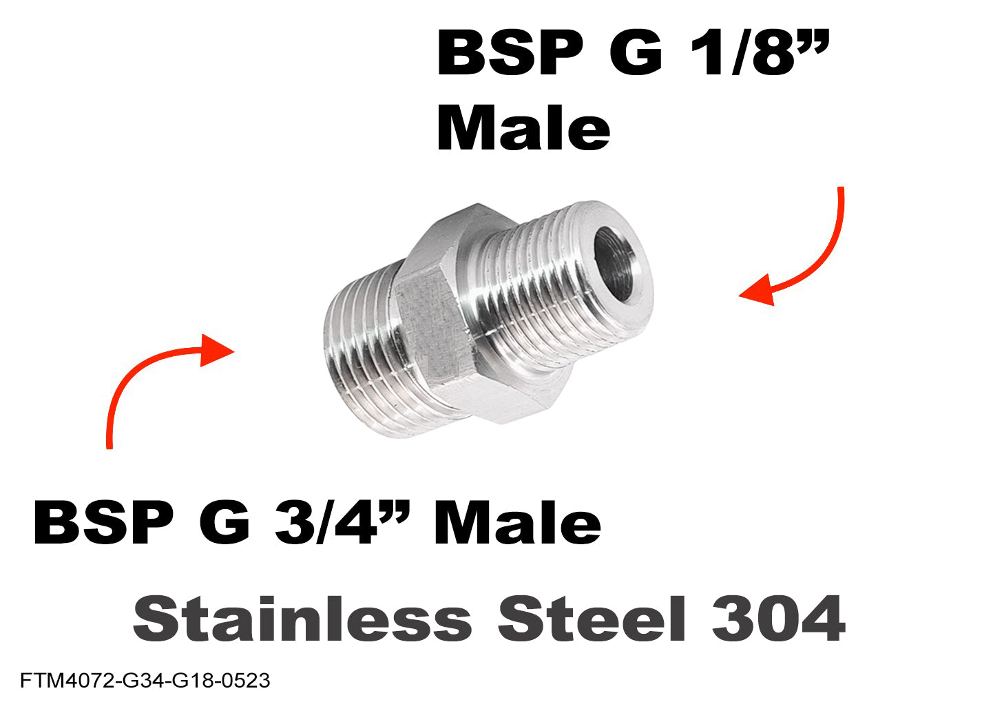 BSP G 3/4 inch Male to BSP G 1/8 inch Male Stainless Sensor Adaptor Fittings Conversion