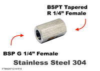 BSP G 1/4 inch Female to BSPT Tapered R 1/4 inch Female Stainless Sensor Adaptor Fitting
