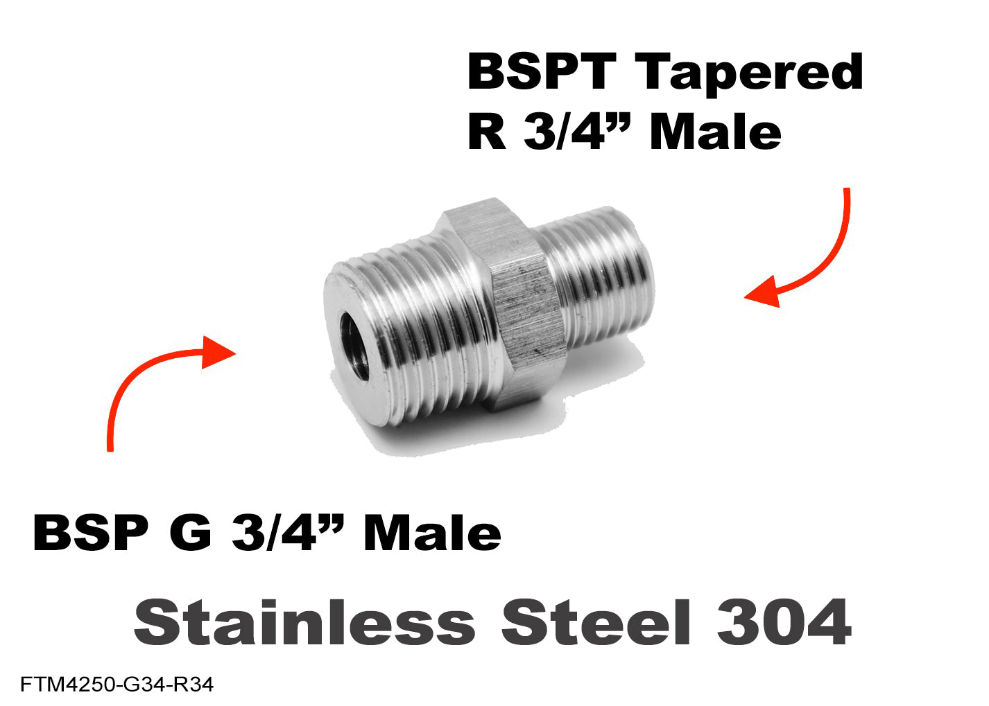 BSP G 3/4 inch Male to BSPT Tapered R 3/4 inch Male Stainless Sensor Adaptor Fittings