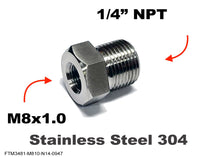 M8x1.0 Female to 1/4 inch NPT Male Stainless Sensor Adaptor Fittings Conversion