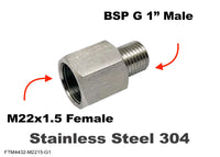 M22x1.5 FEMALE to BSP G 1 inch MALE Stainless Sensor Adaptor Fittings Conversion