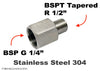 BSP G 1/4 inch Female to BSPT Tapered R 1/2 inch Male Stainless Sensor Adaptor Fittings