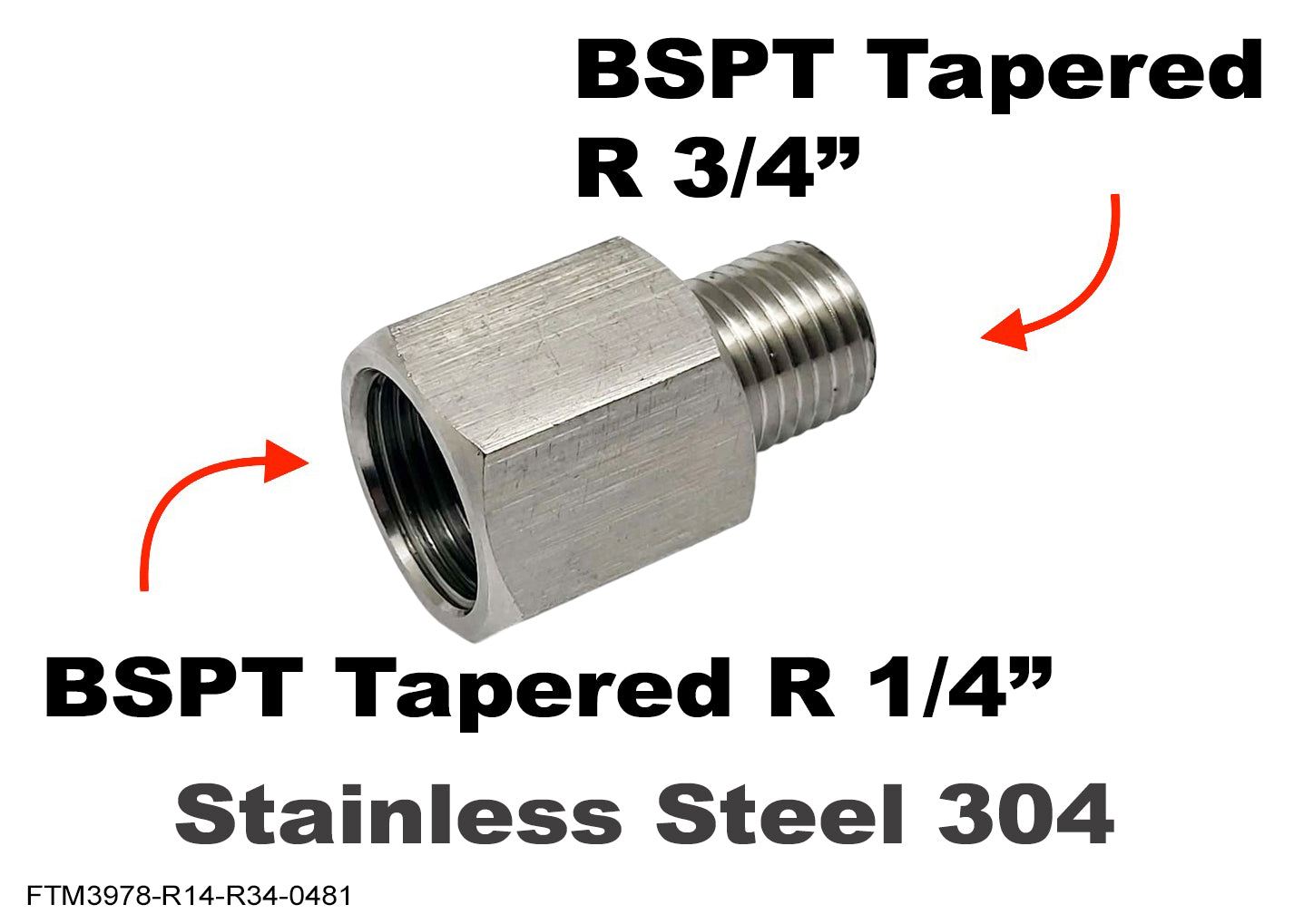 BSPT Tapered R 1/4 inch Female to  R 3/4 inch Male Stainless Sensor Adaptor Fittings