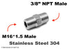 M16*1.5 MALE to 3/8 inch NPT MALE Stainless Sensor Adaptor Fittings Conversion
