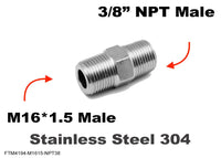 M16*1.5 MALE to 3/8 inch NPT MALE Stainless Sensor Adaptor Fittings Conversion