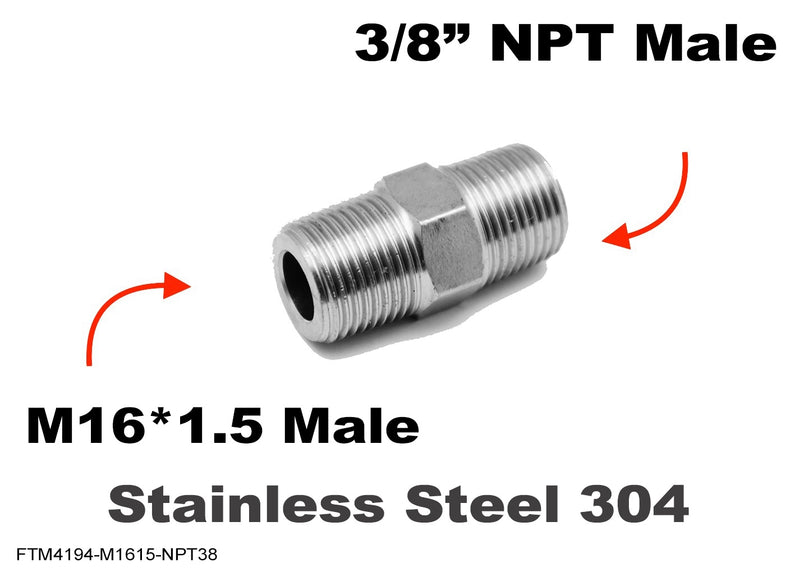 M16*1.5 MALE to 3/8 inch NPT MALE Stainless Sensor Adaptor Fittings Conversion