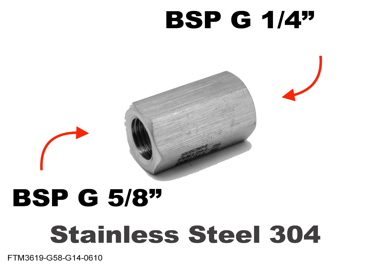 BSP G 5/8 inch Female to G 1/4 inch Female Stainless Sensor Adaptor Fittings Conversion