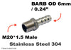 M20*1.5 MALE to BARB OD 6mm / 0.24 inch  Stainless Tail Adaptor Hose