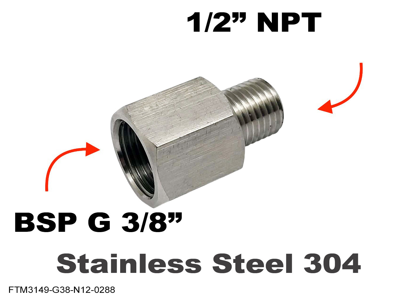 BSP G 3/8 inch Female to 1/2 inch NPT Male Stainless Sensor Adaptor Fittings Conversion