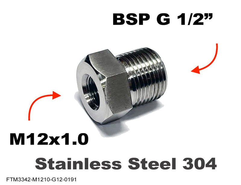 M12x1.0 Female to BSP G 1/2 inch Male Stainless Sensor Adaptor Fittings Conversion