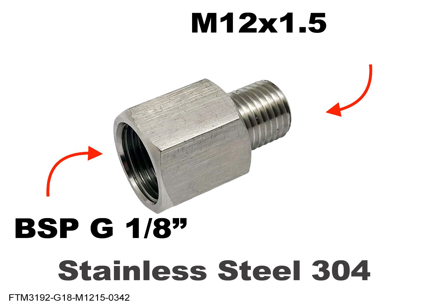 BSP G 1/8 inch Female to M12x1.5 Male Stainless Sensor Adaptor Fittings Conversion