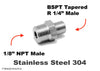 1/8 inch NPT Male to BSPT Tapered R 1/4 inch Male Stainless Sensor Adaptor Fittings