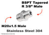 M20x1.5 to BSPT Tapered R 3/8 inch Male Stainless Sensor Adaptor Fittings Conversion