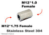 M12*1.75 FEMALE to M12*1.0 FEMALE Stainless Sensor Adaptor Fittings Conversion