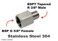 BSP G 5/8 inch FEMALE to BSP R 3/8 inch MALE Stainless Sensor Adaptor Fitting Conversion