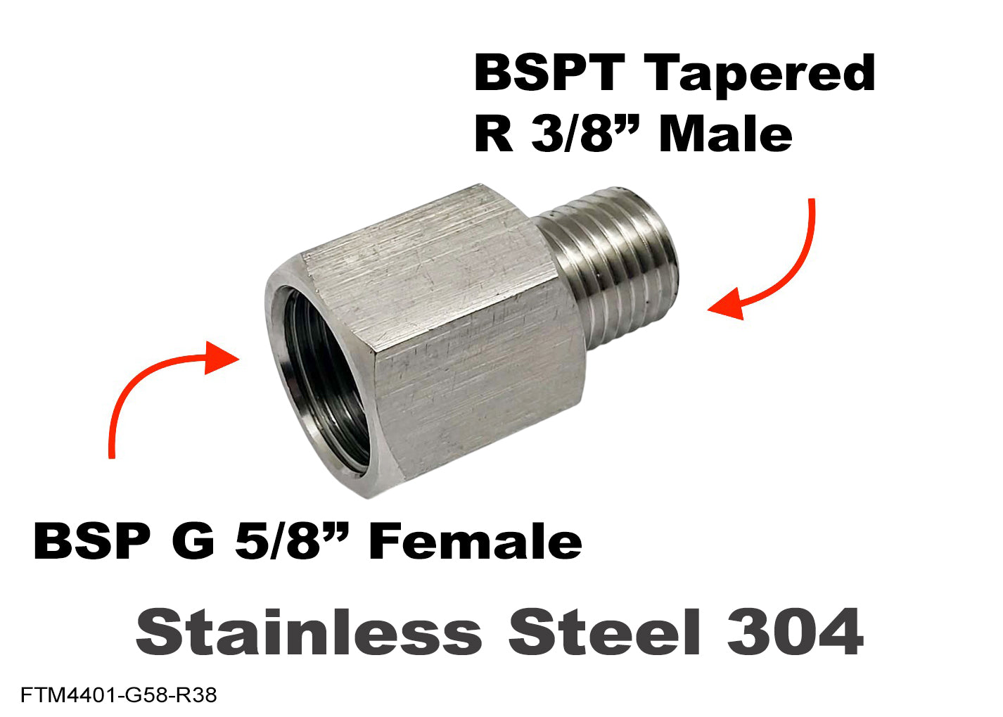 BSP G 5/8 inch FEMALE to BSP R 3/8 inch MALE Stainless Sensor Adaptor Fitting Conversion