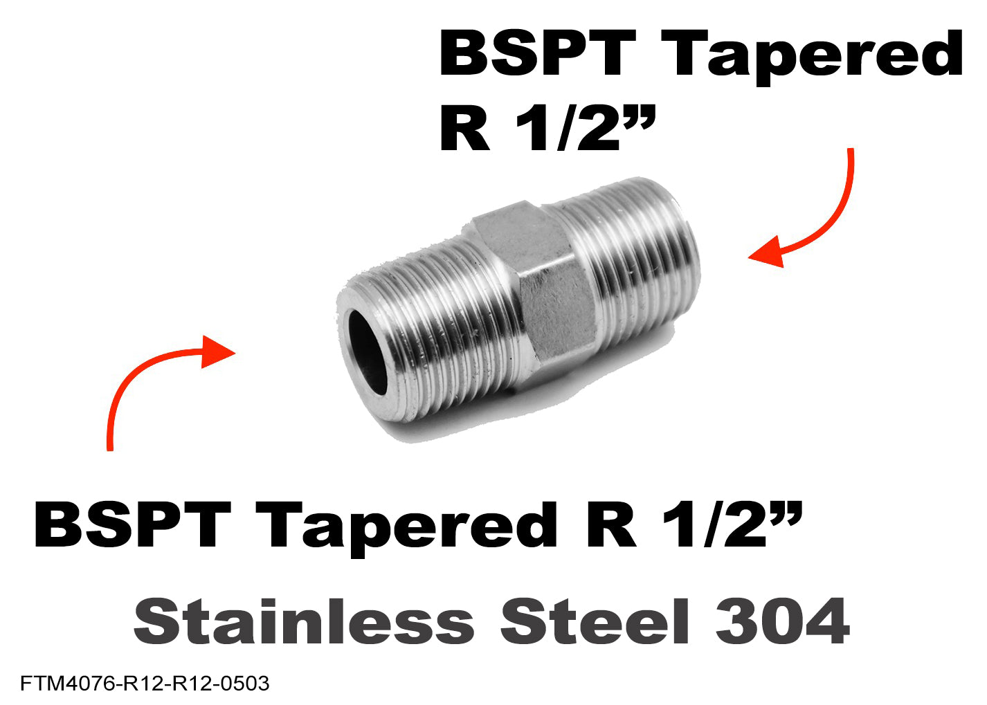 BSPT Tapered R 1/2 inch Male to R 1/2 inch Male Stainless Sensor Adaptor Fittings