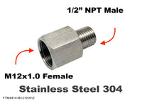 M12x1.0 FEMALE to 1/2 inch NPT MALE Stainless Sensor Adaptor Fittings Conversion