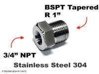 3/4 inch NPT Female to BSPT Tapered R 1 inch Male Stainless Sensor Adaptor Fittings