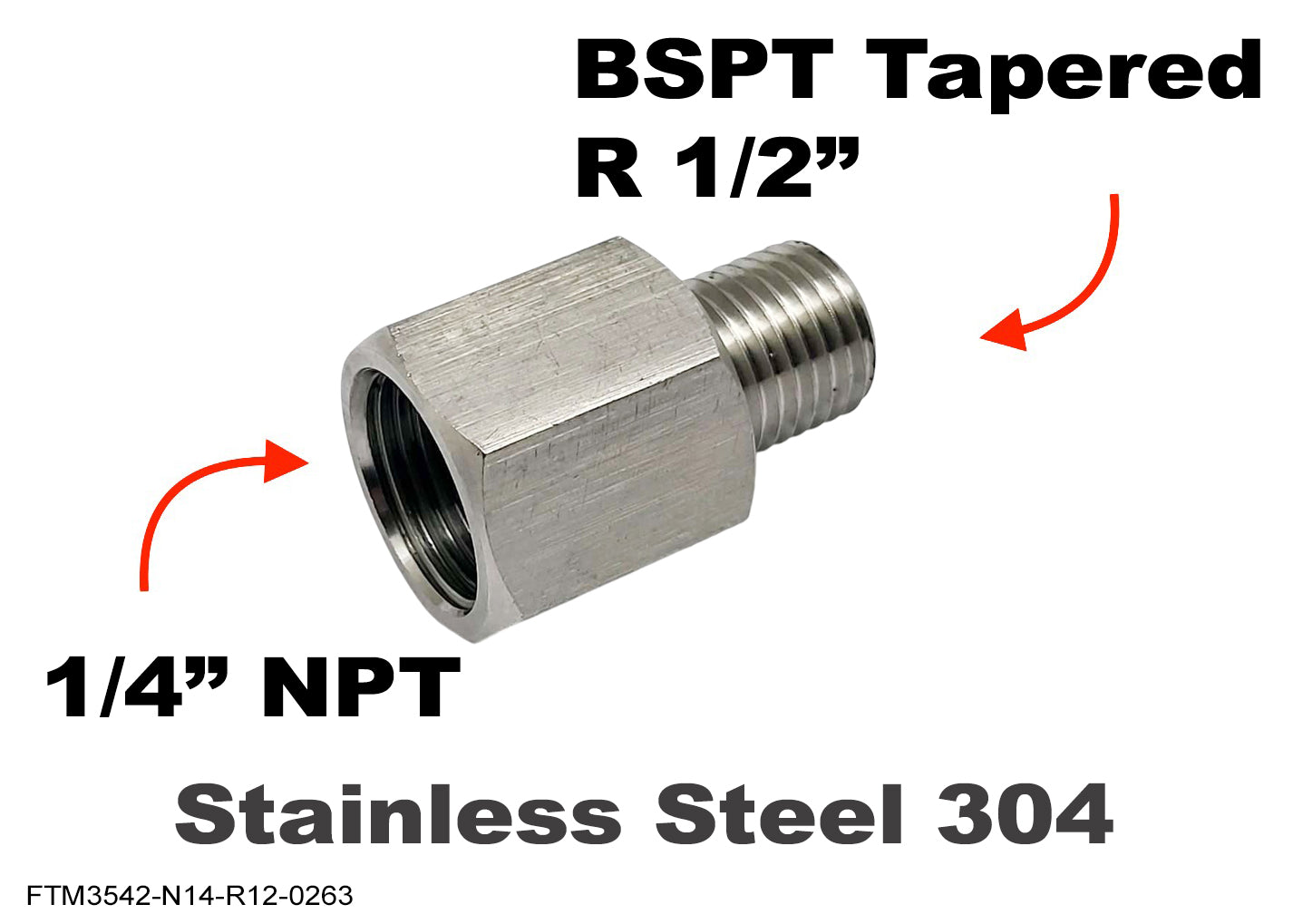 1/4 inch NPT Female to BSPT Tapered R 1/2 inch Male Stainless Sensor Adaptor Fittings