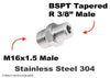 M16x1.5 to BSPT Tapered R 3/8 inch Male Stainless Sensor Adaptor Fittings Conversion