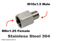 M8x1.25 FEMALE to M10x1.5 MALE Stainless Sensor Adaptor Fittings Conversion
