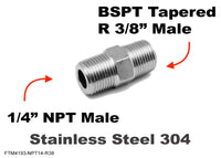 1/4 inch NPT MALE to BSPT Tapered R 3/8 inch MALE Stainless Sensor Adaptor Fittings