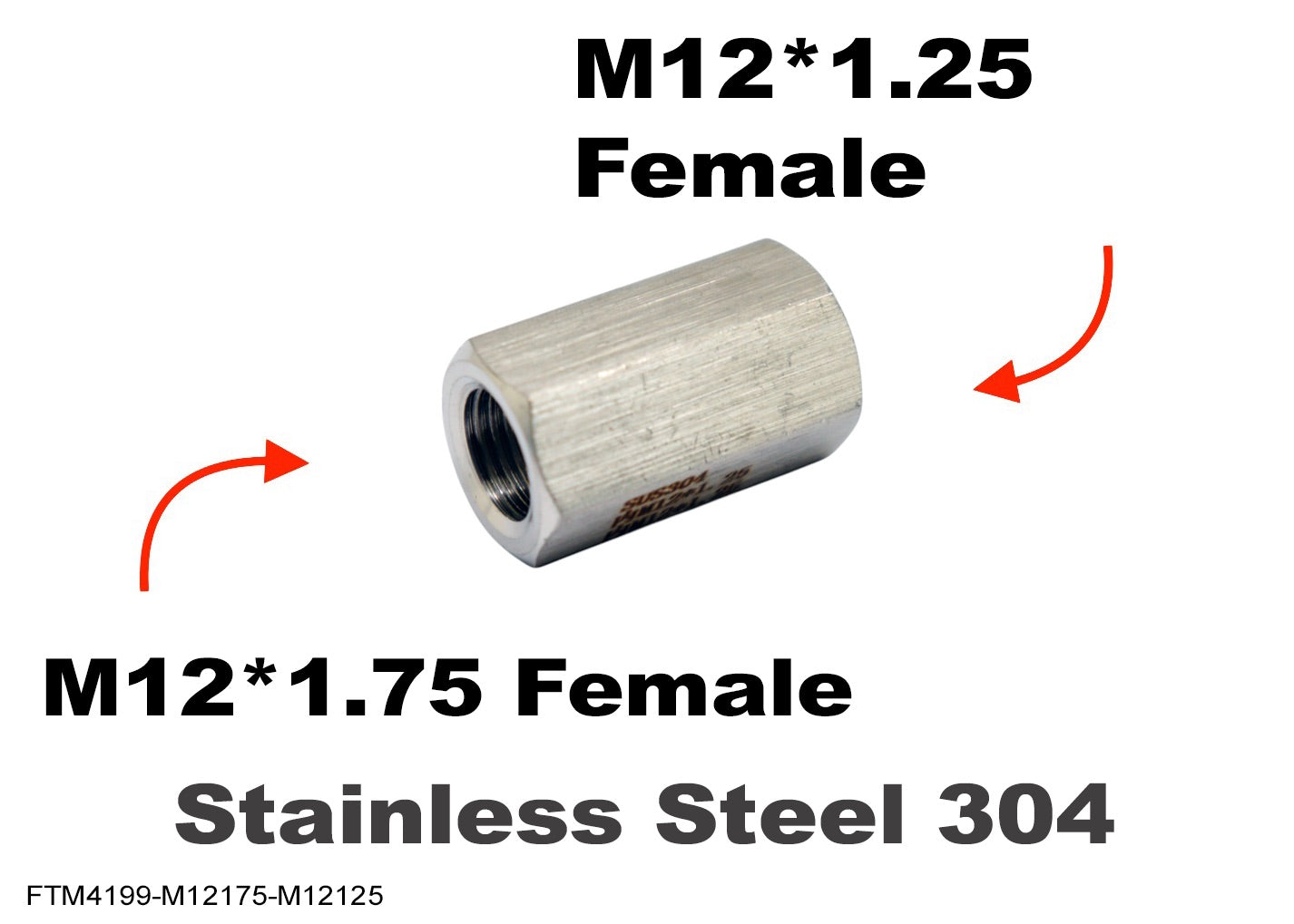 M12*1.75 FEMALE to M12*1.25 FEMALE Stainless Sensor Adaptor Fittings Conversion