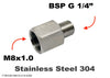 M8x1.0 Female to BSP G 1/4 inch Male Stainless Sensor Adaptor Fittings Conversion