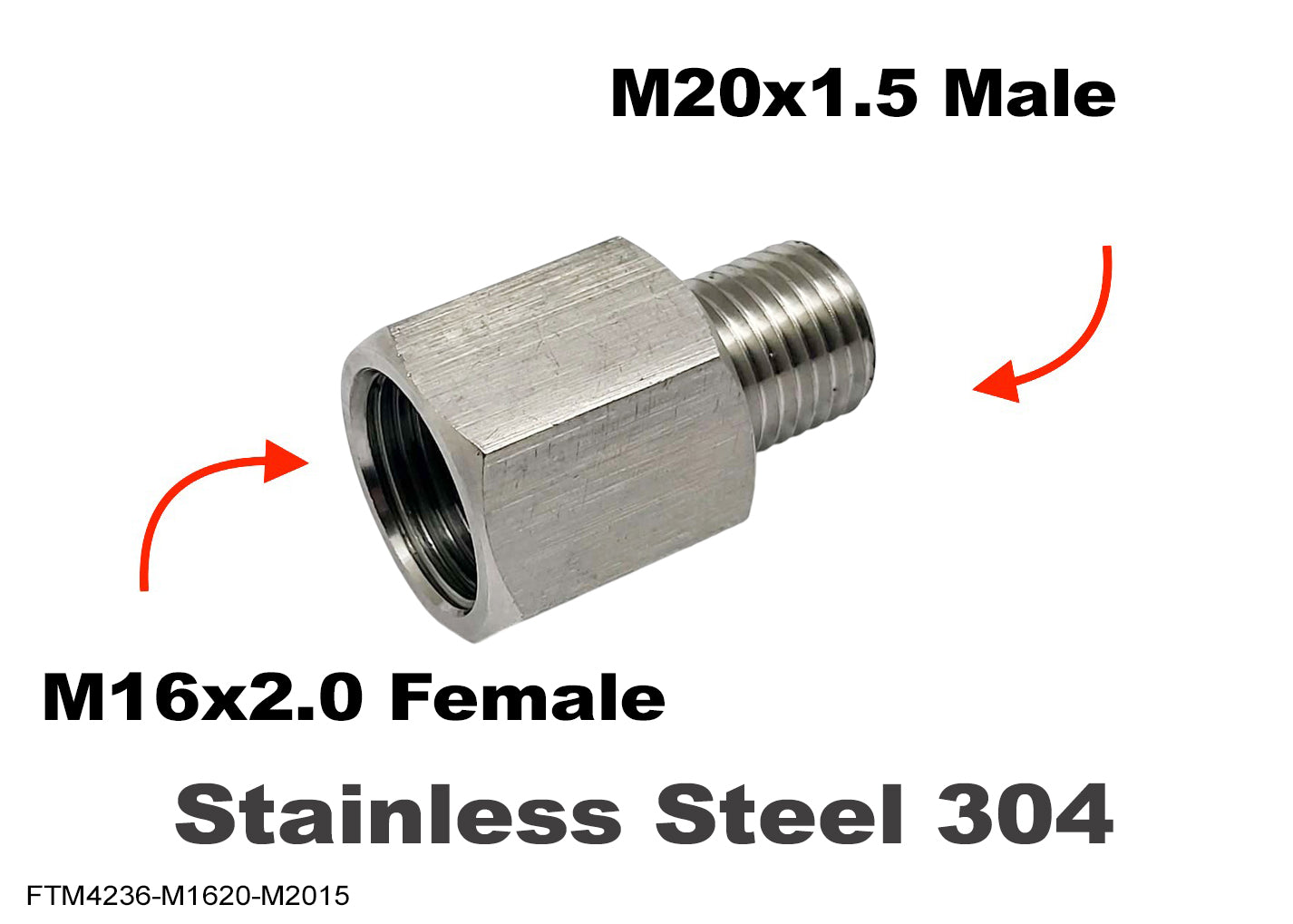M16x2.0 Female to M20x1.5 Male Stainless Sensor Adaptor Fittings Conversion