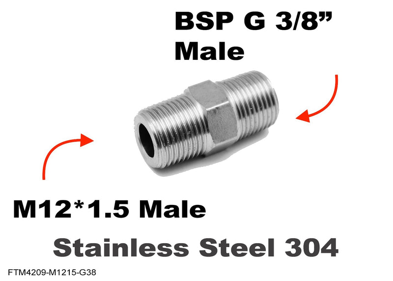 M12*1.5 MALE to BSP G 3/8 inch MALE Stainless Sensor Adaptor Fittings Conversion