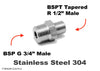 BSP G 3/4 inch Male to BSPT Tapered R 1/2 inch Male Stainless Sensor Adaptor Fittings