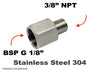 BSP G 1/8 inch Female to 3/8 inch NPT Male Stainless Sensor Adaptor Fittings Conversion