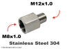 M8x1.0 Female to M12x1.0 Male Stainless Sensor Adaptor Fittings Conversion