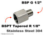 BSPT Tapered R 1/8 inch Female to BSP G 1/2 inch Male Stainless Sensor Adaptor Fittings