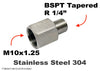 M10x1.25 Female to BSPT Tapered R 1/4 inch Male Stainless Sensor Adaptor Fittings