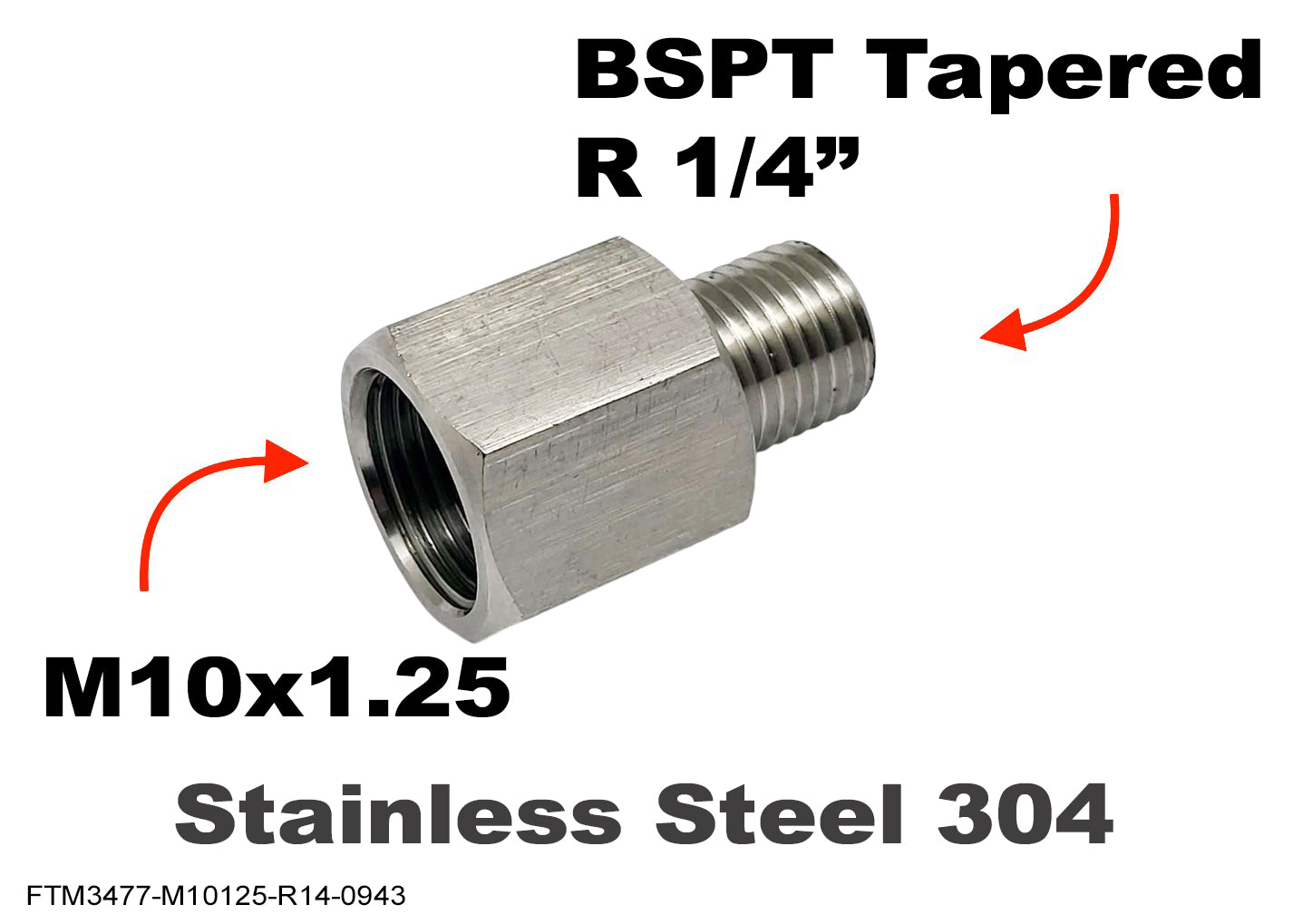 M10x1.25 Female to BSPT Tapered R 1/4 inch Male Stainless Sensor Adaptor Fittings