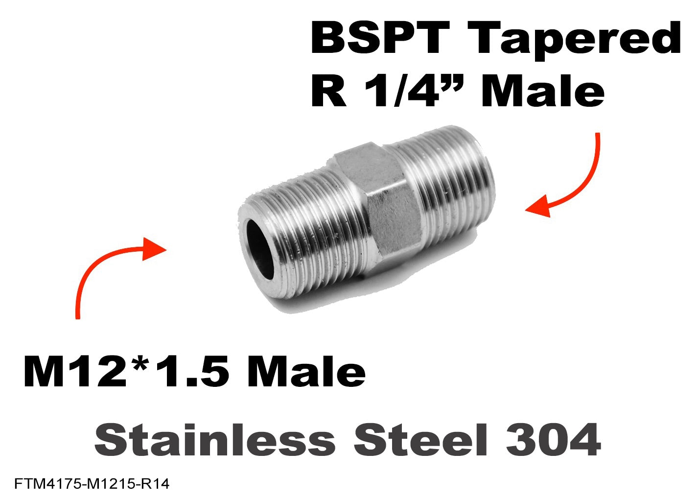 M12*1.5 MALE to BSPT Tapered R 1/4 inch MALE Stainless Sensor Adaptor Fittings
