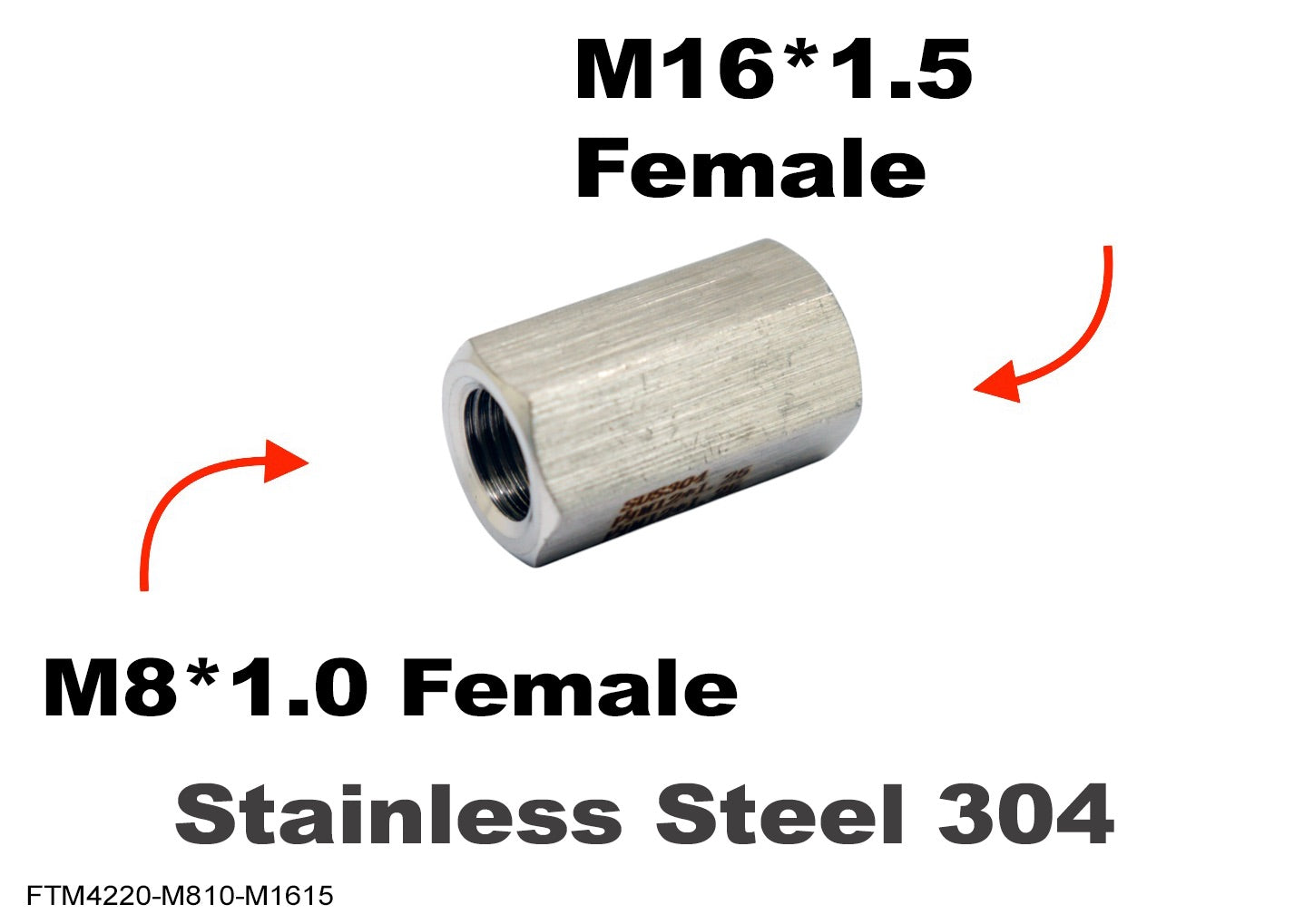 M8*1.0 FEMALE to M16*1.5 FEMALE Stainless Sensor Adaptor Fittings Conversion