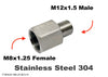 M8x1.25 Female to M12x1.5 Male Stainless Sensor Adaptor Fittings Conversion