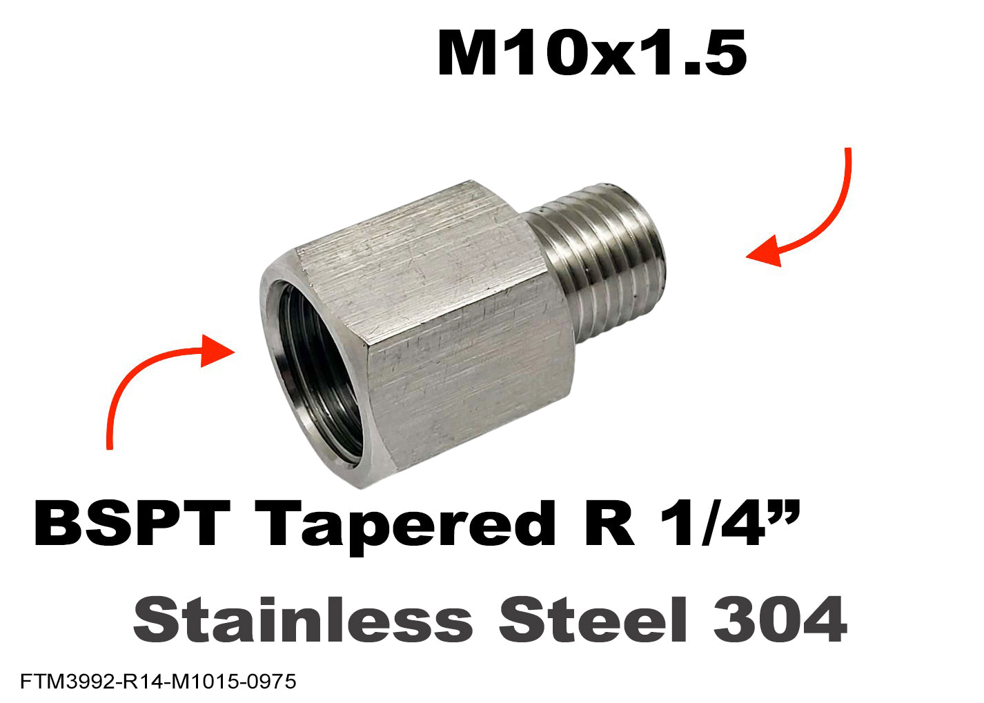 BSPT Tapered R 1/4 inch Female to M10x1.5 Male Stainless Sensor Adaptor Fittings