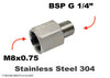 M8x0.75 Female to BSP G 1/4 inch Male Stainless Sensor Adaptor Fittings Conversion