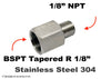 BSPT Tapered R 1/8 inch Female to 1/8 inch NPT Male Stainless Sensor Adaptor Fittings