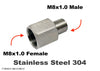 M8x1.0 FEMALE to M8x1.0 MALE Stainless Sensor Adaptor Fittings Conversion